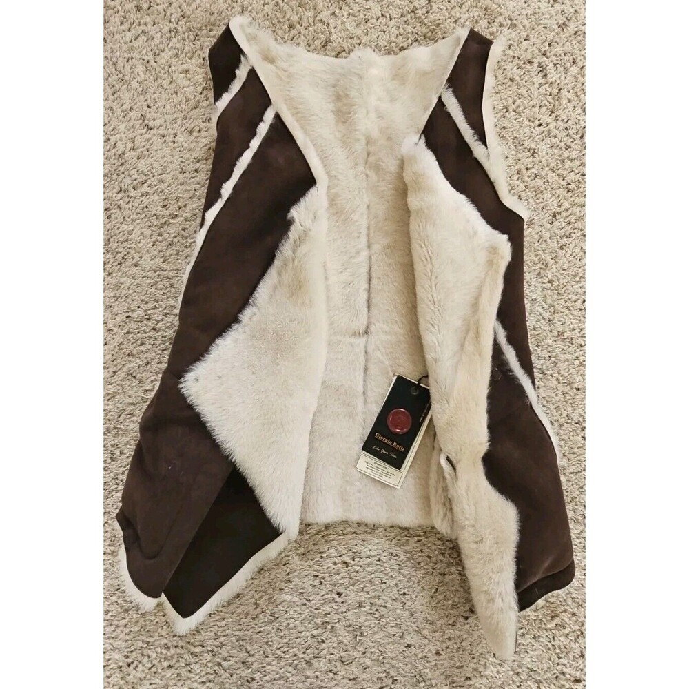 Giorgio Rotti Bayan Lambskin Shearling Vest EU 40 Brown Suede Coastal Cowgirl